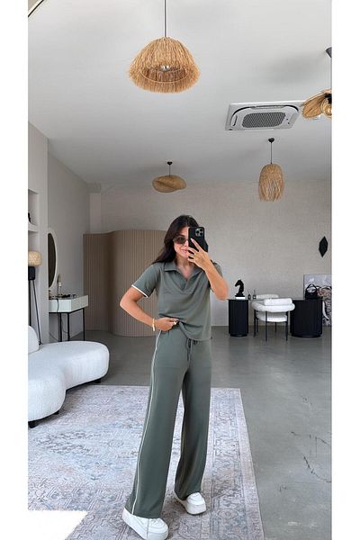 Buket Teke Khaki Collar Piping Modal Suit