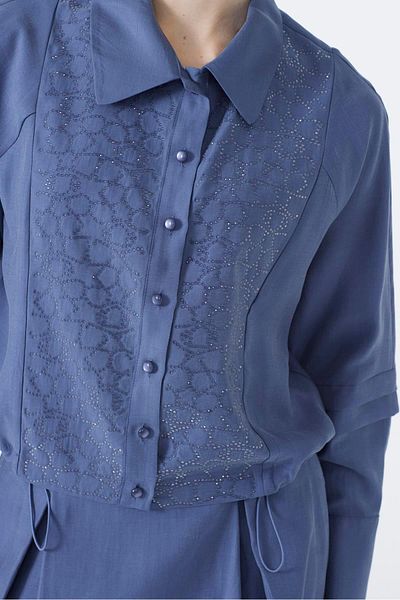 Zühre Stone Embroidered Blue Double Suit Tk-1469