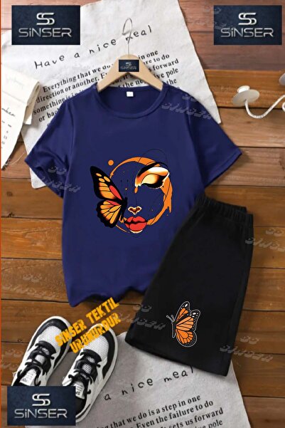 SS SİNSER Children's Unisex “Kelebek Girl on Face“ Special Printed Crew Neck ...