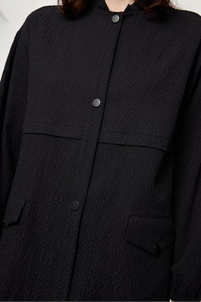 Zühre Patterned Stand Collar Black Sports Jacket C-0140
