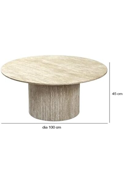 Vanity Living - Round Coffee Table, Cream Marble Look, 100 cm Diameter, Travertine Stone Style, Curv