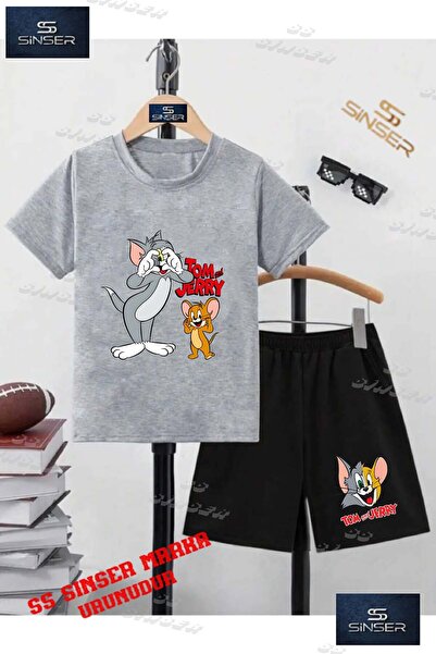 SS SİNSER Child Unisex “Tom and Jerry Hands Heart“ Custom Printed Crew Neck T...