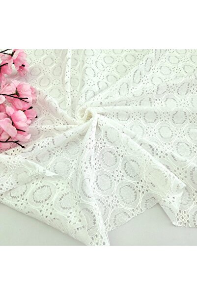 Kaf Kumaş Ekru Brode (Nakışlı) Fisto Kumaş | %75 Pamuk %25 Polyester | Desen 4