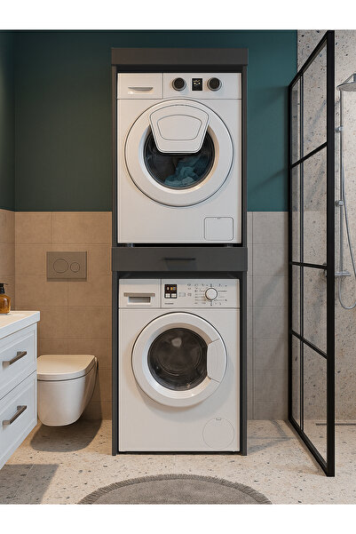 dorpek Fika Kurutma ve Çamaşır Makinesi Dolabı Çok Amaçlı Dolap Banyo Dolabı Antrasit