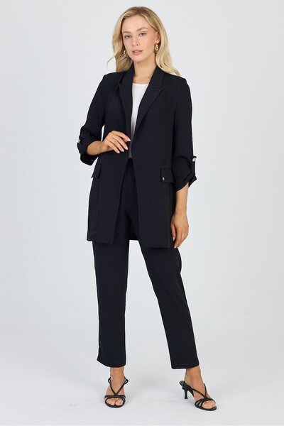 Zühre Double Breasted Collar Pocket Black Jacket C-0145