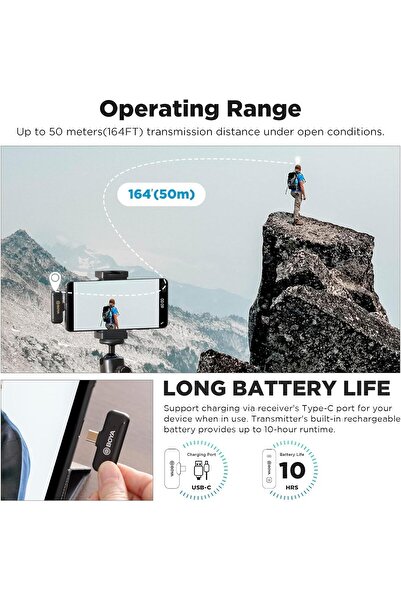 BOYA 2.4GHz Wireless Lavalier Lapel Microphone for iPhone 7/8/X/11/12 iPad Tiny Lav Clip On Micropho