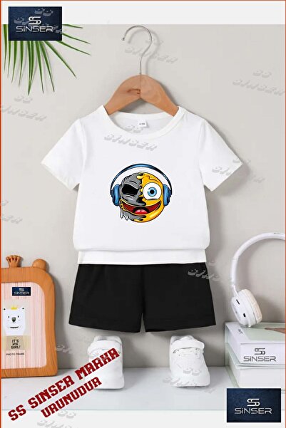 SS SİNSER Children's Unisex “Smile One-Eyed Headphones“ Special Printed Crew ...