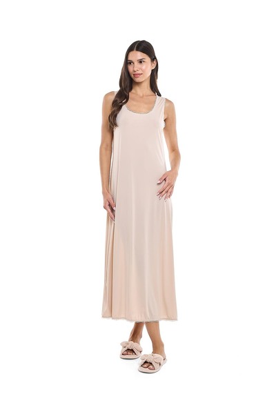 R&B Lace Trim Sleeveless Nightgown with Scoop Neck