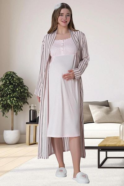 Mavelle Women's Striped Long Dress Maternity Maternity Nightgown Set 6006