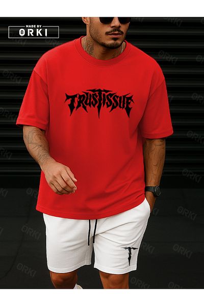 EFFRENATU Orki Trust Issue – Oversize Men's Streetwear Red T-Shirt & White Shorts Set