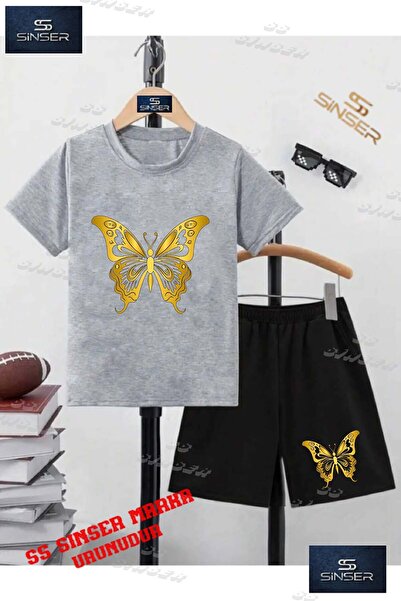 SS SİNSER Παιδικό UNISEX T-shirt με λαιμόκοψη και στάμπα "BUTTERFLY GOLD COLO...