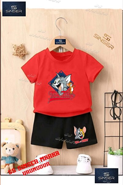 SS SİNSER تي شيرت مطبوع برقبة دائرية للأطفال للجنسين "TOM AND JERRY IN THE SQ...