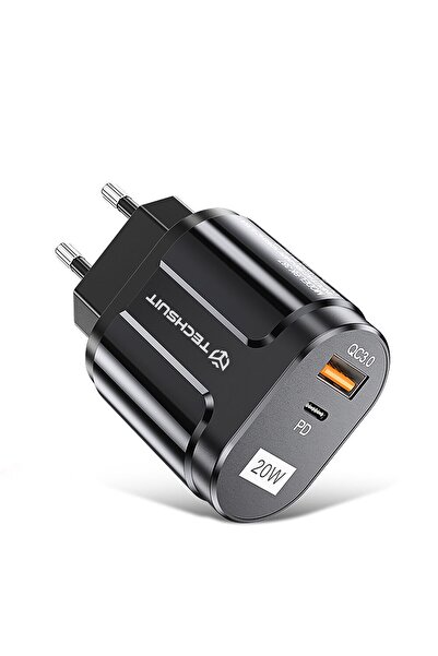 Techsuit Încărcător USB-A QC 3.0, USB-C 20W - Premium (CHPD038) - Negru