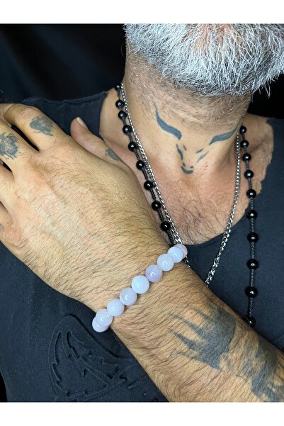 Mos Tespih سوار من حجر الكوارتز الوردي الطبيعي 19 حجرًا