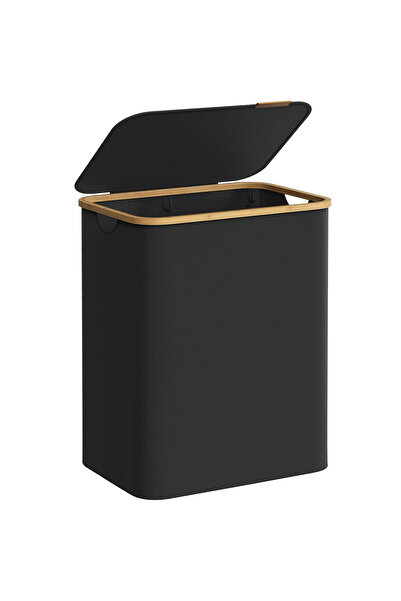 SONGMICS Coș de rufe pliabil din material textil cu 2 compartimente detașabile, 130L, 52x39x71 cm, negru