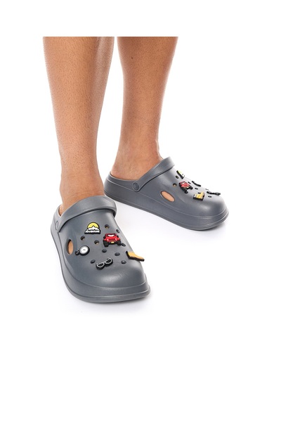 R&B Grey Men's Jibbitz Slingback Clogs