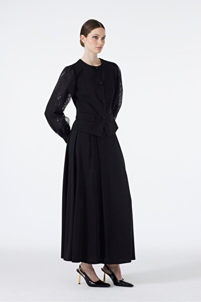 Zühre Lace Sleeve Jacket Skirt Black Double Suit Tk-1529