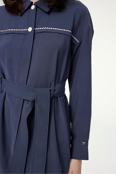 Zühre Shirt Collar Belted Indigo Double Suit Tk-1649
