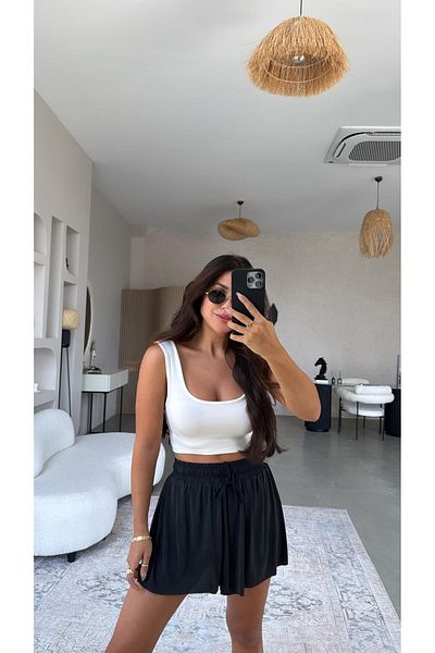 Buket Teke Anthracite Silk Texture Shorts Lined Sports Skirt
