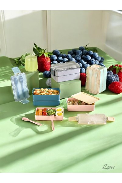 lstri 2-Layer Food Storage Container Lunch Box Set Sportsman Diet Student Fitness School Workplace Lunch Box