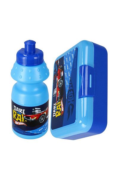 Starpak Set cutie de prânz + sticlă apă 350 ml, Hot Wheels , plastic alimentar, – Albastru