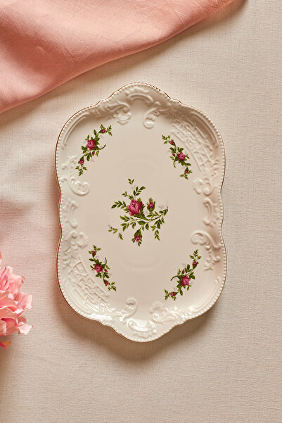 Karaca Vintage Rose Boat Plate 30 cm Cream