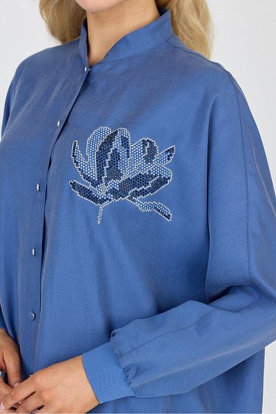 Zühre Blue Double Suit with Stand Collar Processing Detail Tk-1610