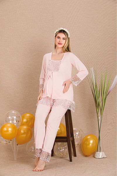Lady Lingerie Long Sleeve, Lace Maternity-Pregnancy Pajama Set