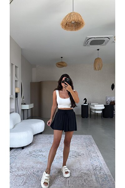 Buket Teke Anthracite Silk Texture Shorts Lined Sports Skirt