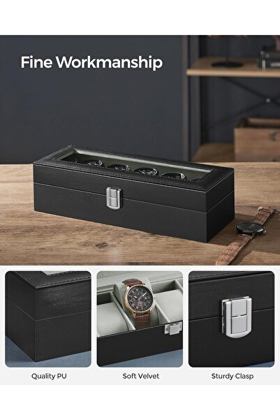 OEM SONGMICS Watch Storage and Organization Box, 6 Slots, MDF and PU, 11x30x8cm, Black