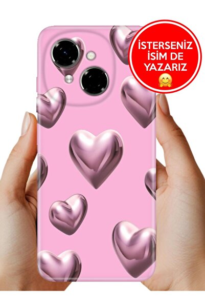 TECNO Spark Go 1 2025 Kılıf Desenli Şeffaf Kılıf Üzeri Silikon Platin Kalp