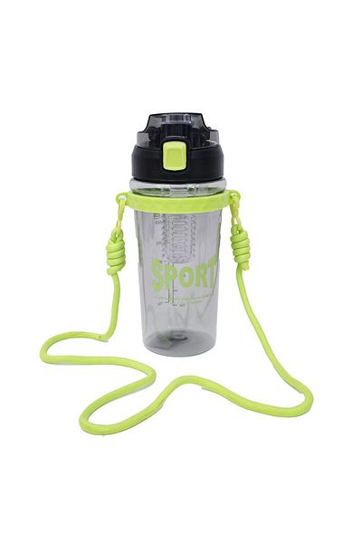 B4U Sticla transparenta apa copii, pop-up flip-top cu pai, sport, cu snur, negru, 800 ml SH0959