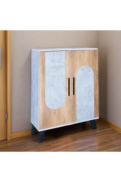 BAITY Two-Door Shoe Cabinet, Malaysian Wood, Gray and Wooden - MLY-1055