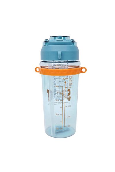 B4U Sticla transparenta apa copii, pop-up flip-top cu pai, sport, cu snur, albastru, 800 ml SH0959