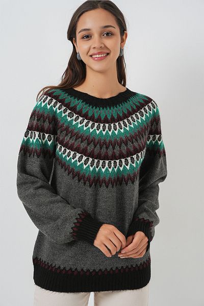 Bigdart Women's Patterned Knitwear Sweater 15932 - Anthracite