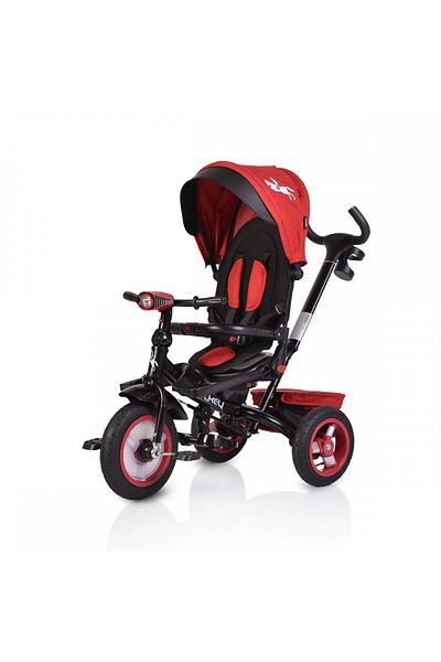 byox Jockey Red children's tricycle with rotating seat and adjustable backrest, 2 sets of footrests