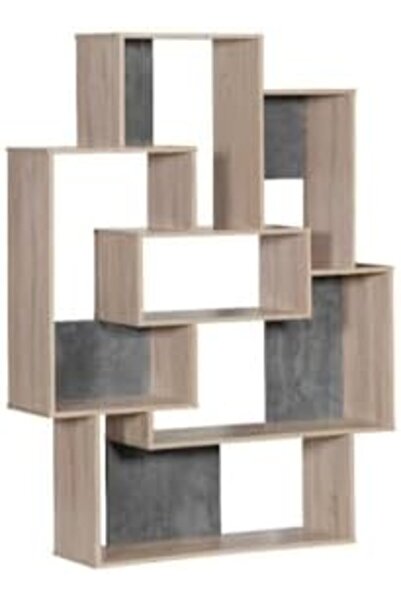 BAITY Open Design Bookshelf - Malaysian Wood, Wooden and Gray Color