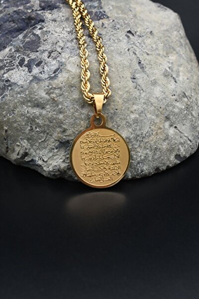 Prestige Ayetel Kürsi Yazlı Kolye Paslanmaz Çelik Zincir Altın Kaplama 3Mm 902095