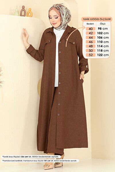 ModaMerve Aksesuar Düğmeli Sofia Takım 23017UKB139-MS Kahve