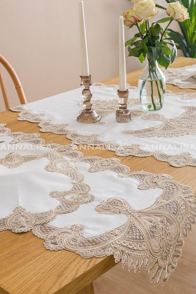 Annalisa Katya 5 Piece Linen French Lace Lounge Set Cream Brown