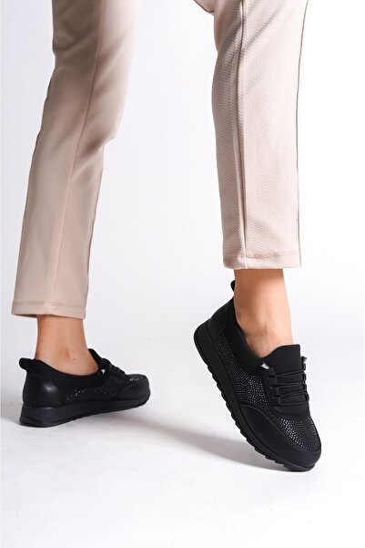 Joy Ayakkabı Violet Lace-Up Elastic Orthopedic Comfortable Sole Stone Detailed Classic Women's Ballerina Mother Shoes Cst -