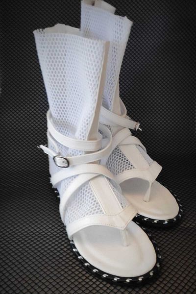 MaisonStanbul Leather Mesh White Gladiator Sandals
