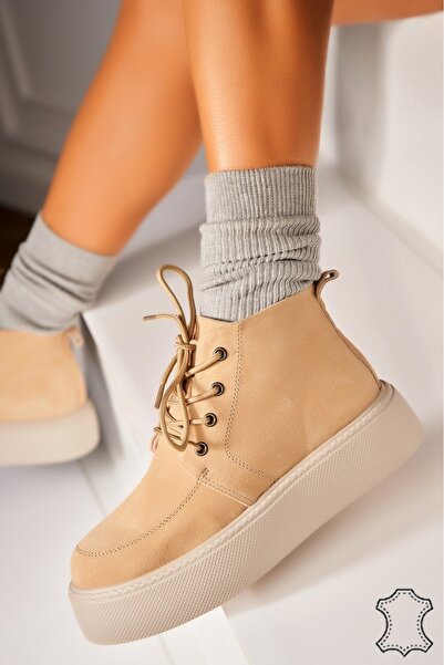 Joana Γυναικείες Μπεζ Δερμάτινες Μπότες Airyn από Σουέτ