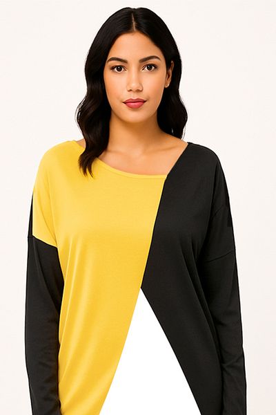dorbe Color Blocks Design Asymmetric Neck Full Sleeve Casual Wear Wear Blouse Top