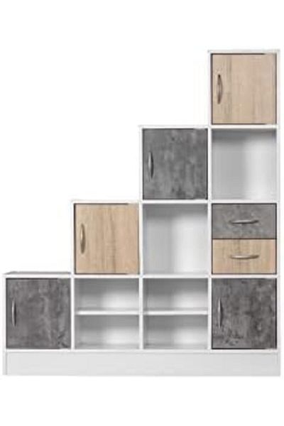 BAYTI Beautiful Wood Shelving Unit with Multiple Drawers for Office
