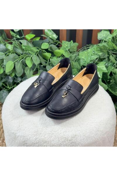 MEY Inside Outside Genuine Leather Gold Tassel Detailed Ballerinas M1095