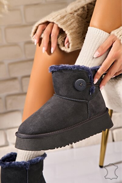 Joana Γυναικείες Μπότες από Γνήσιο Δέρμα Σουέτ Γκρι Anslea