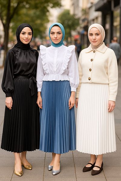 comstar Women's 3 Pack Basic Pleated Loose Elastic Long Skirt