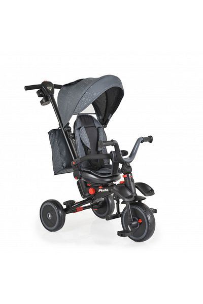byox Tricicleta pentru copii Pluto Grey pliabila, cu scaun rotativ si spatar reglabil, roti din cauc