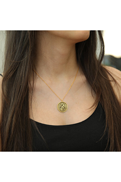 DIZY SILVER Meryem Ana ve Bebek İsa Figürlü Kolye, Altın Kaplama Dini ve Anla...